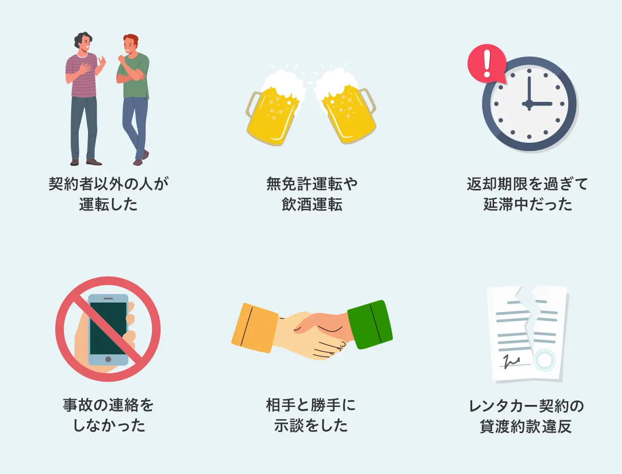 レンタカー保険が適用されない事故